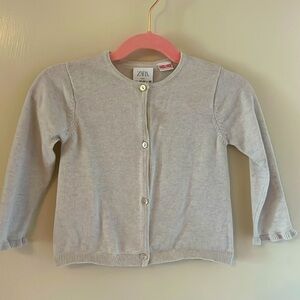 Zara cream cotton cardigan with mother of pearl buttons and ruffle sleeve hems